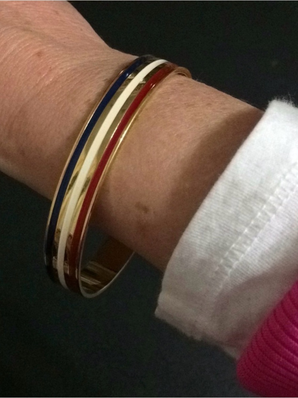 Vintage Style Red White Blue Gold Tone Enamel Bangle Bracelet